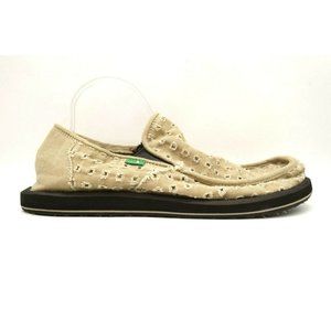 Sanuk Logo Brown Canvas Perforated Casual Slip On Loafers Shoes Men's 12